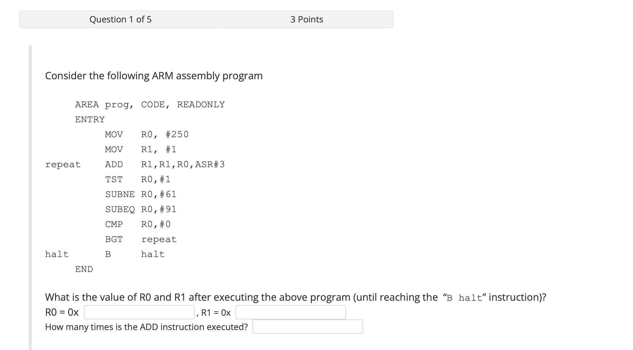 Solved Consider The Following ARM Assembly Program What Is | Chegg.com