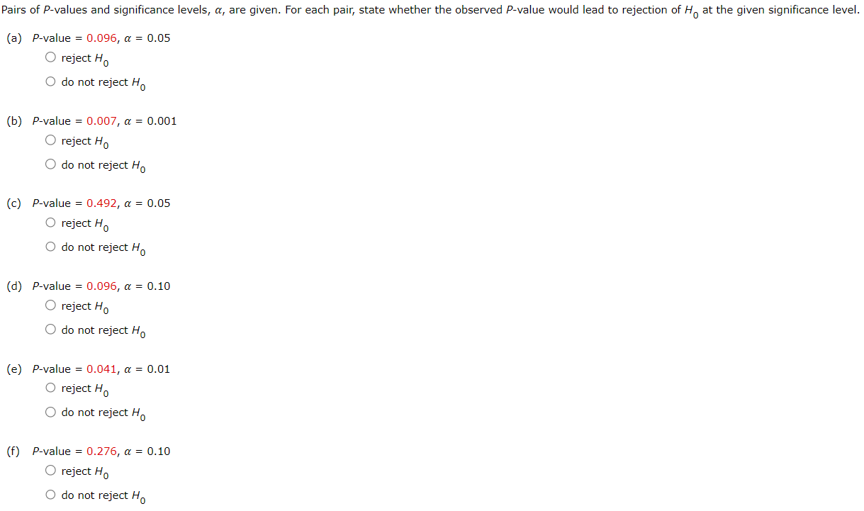 Solved Pairs Of P-values And Significance Levels, α, Are | Chegg.com