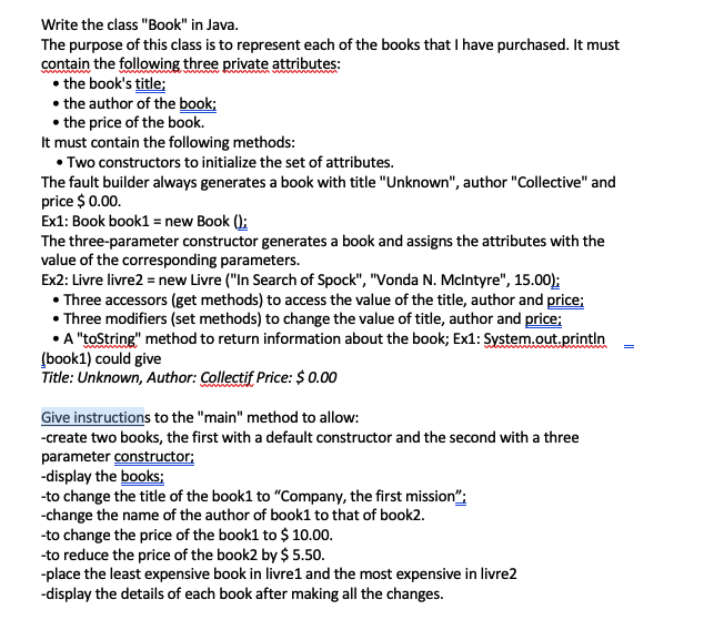 Solved Write the class "Book" in Java. The purpose of this | Chegg.com