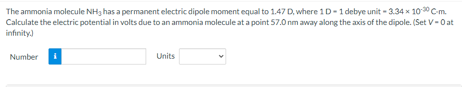 Solved The ammonia molecule NH3 has a permanent electric | Chegg.com