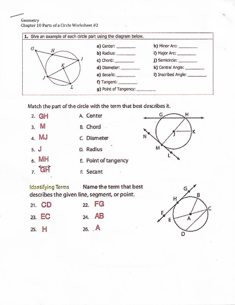 Solved Geometry Chapter 10 Parts of a Circle Worksheet #2 1. | Chegg.com