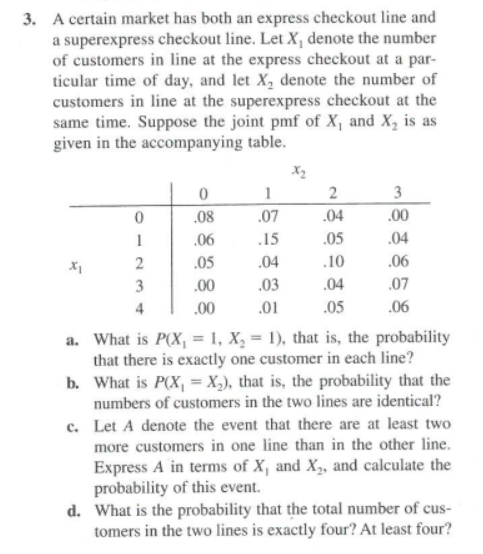 Solved 3. A certain market has both an express checkout line | Chegg.com