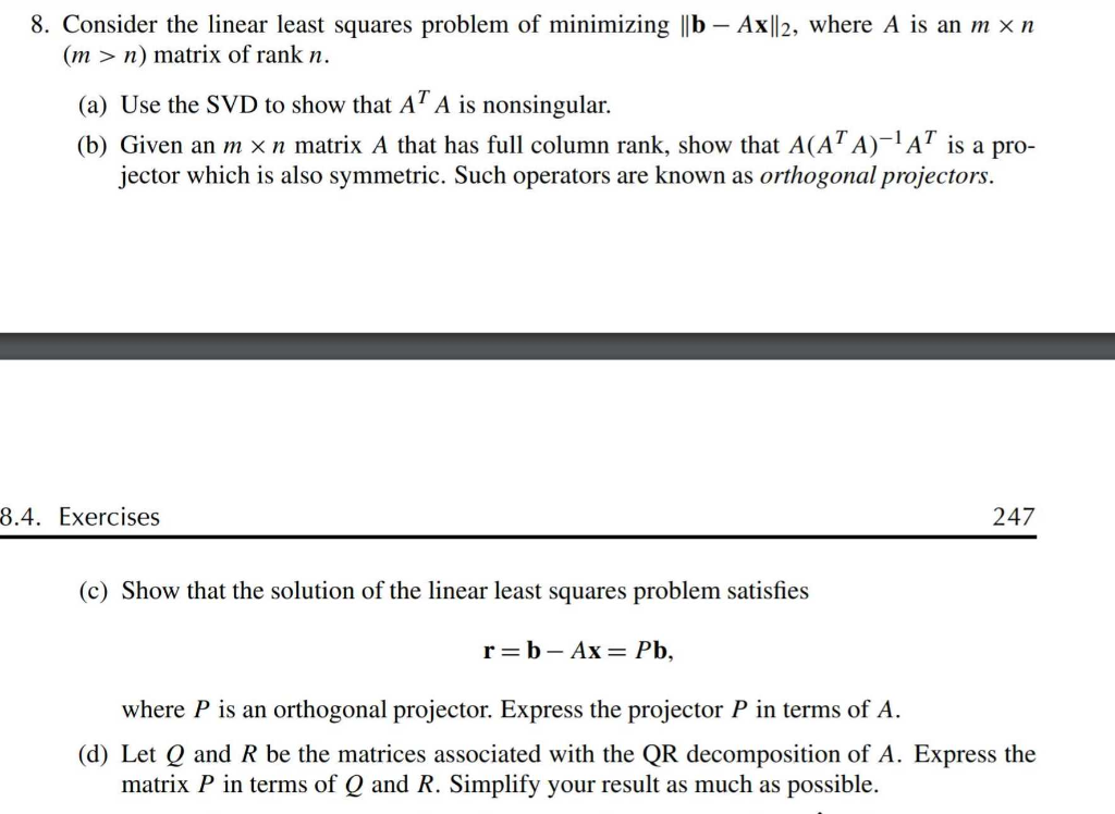 8. Consider the linear least squares problem of | Chegg.com