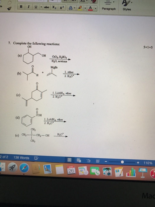 Solved Complete The Following Reactions: | Chegg.com