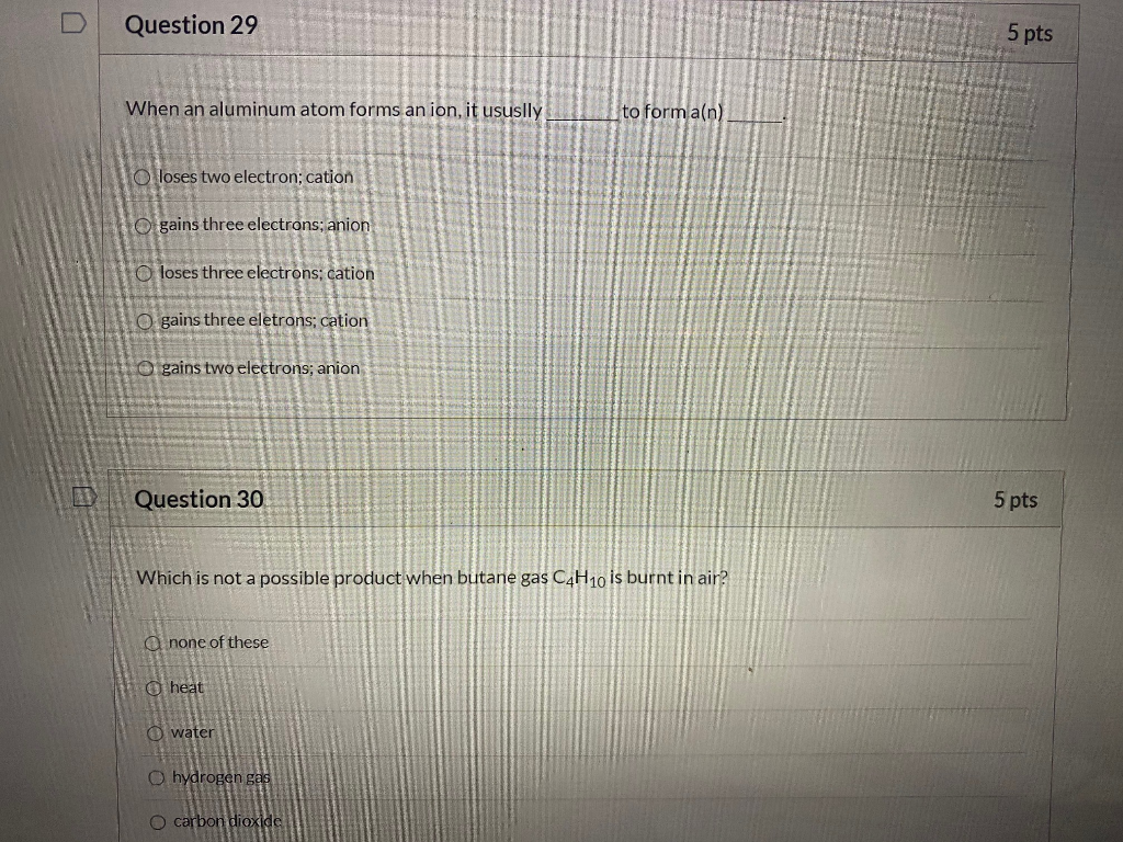 Solved Question 29 5 pts When an aluminum atom forms an ion,