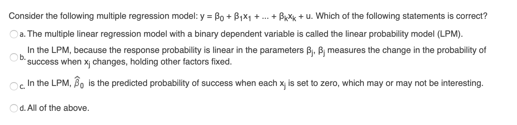 Solved Consider The Following Multiple Regression Model: Y = | Chegg.com