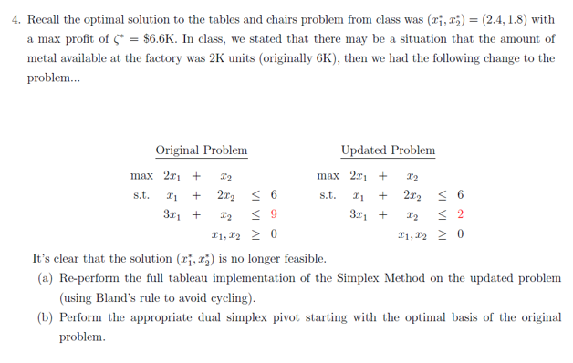 4. Recall the optimal solution to the tables and | Chegg.com