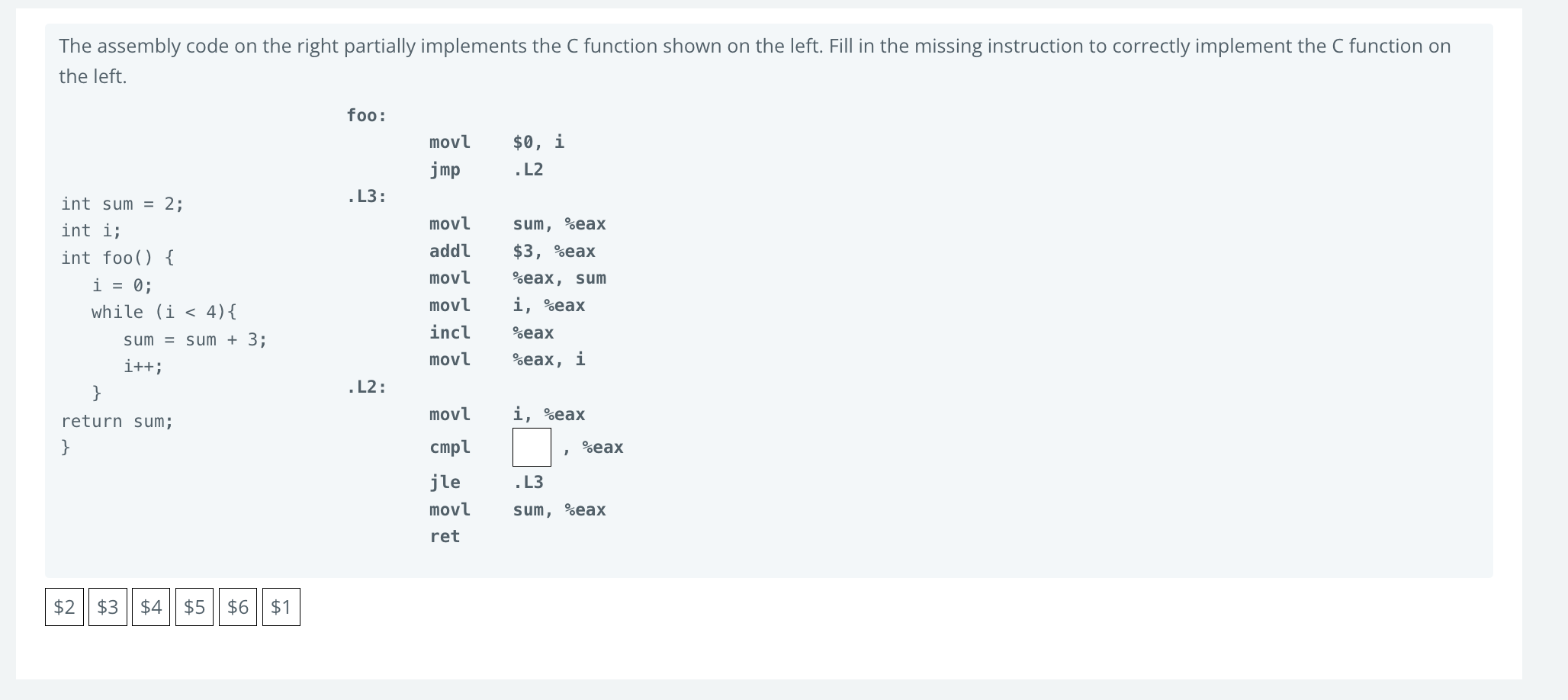 Solved The assembly code on the right partially implements | Chegg.com