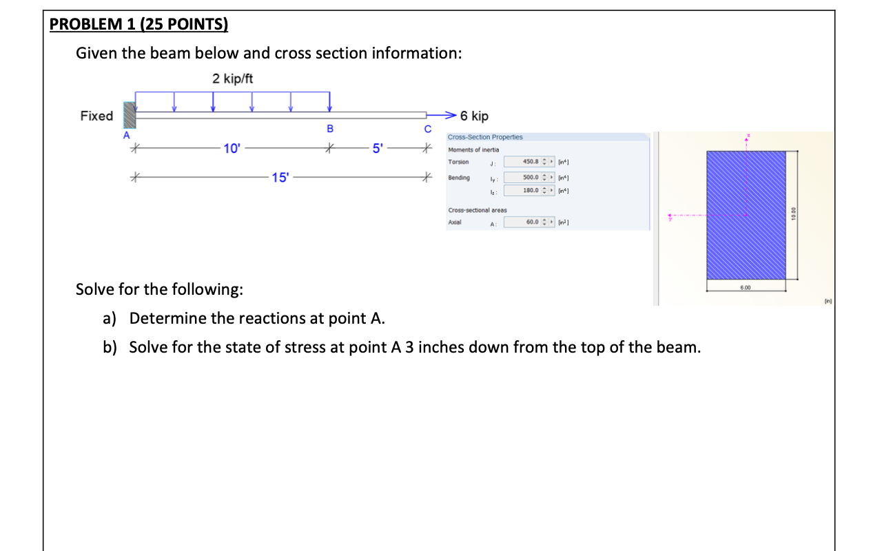 Solved PROBLEM 1 (25 POINTS) Given the beam below and cross | Chegg.com