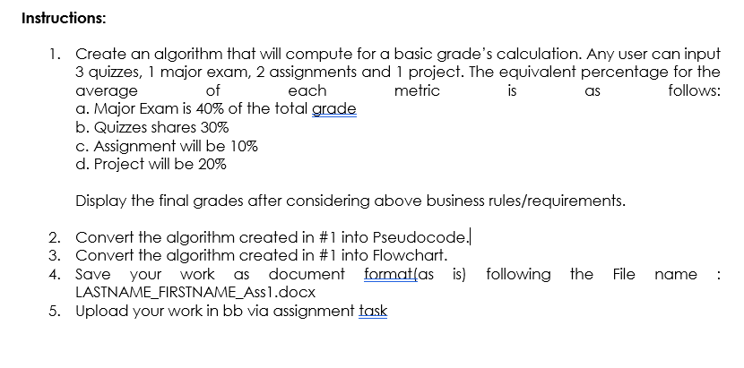 Solved Instructions: 1. Create An Algorithm That Will | Chegg.com