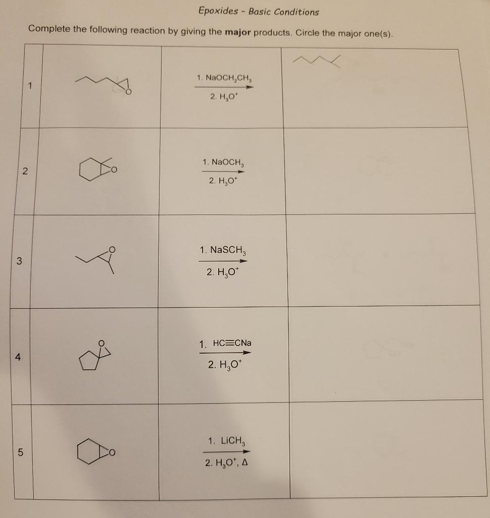 Solved Epoxides - Basic Conditions Complete the following | Chegg.com