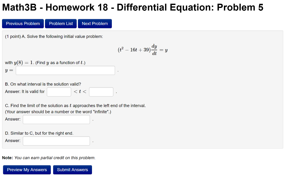 Solved Math3B - Homework 18 - Differential Equation: Problem | Chegg.com