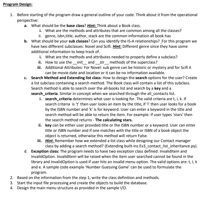 Solved Program Design: 1. Before starting of the program | Chegg.com
