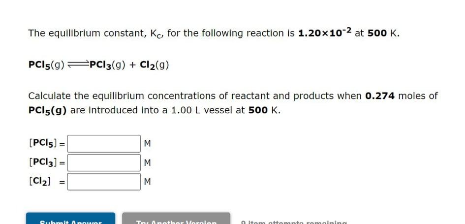 Solved Consider the following reaction where Kc = 10.5 at | Chegg.com