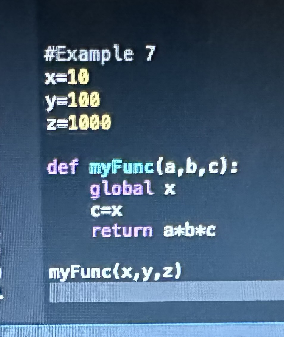 Solved \#Example 7 x=10y=100z=1000 def myFune (a,b,c) : | Chegg.com