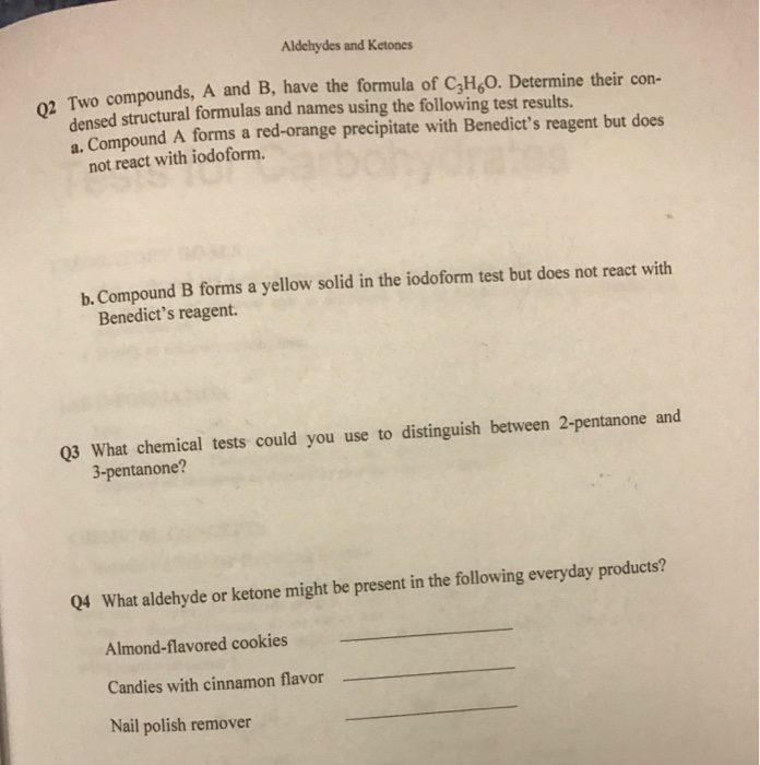 Solved Two Compounds, A And B. Have The Formula Of C_3H_6O. | Chegg.com