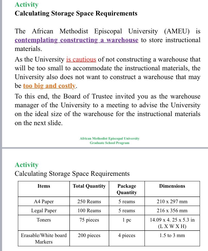 Solved Activity Calculating Storage Space Requirements The