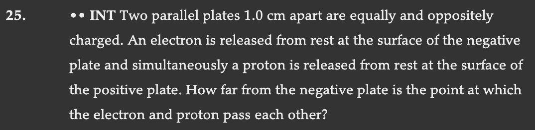 Solved 25. • INT Two parallel plates 1.0 cm apart are | Chegg.com