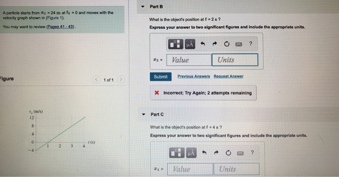 A particle starts from x0 = 24 m at t0 = 0 and moves | Chegg.com