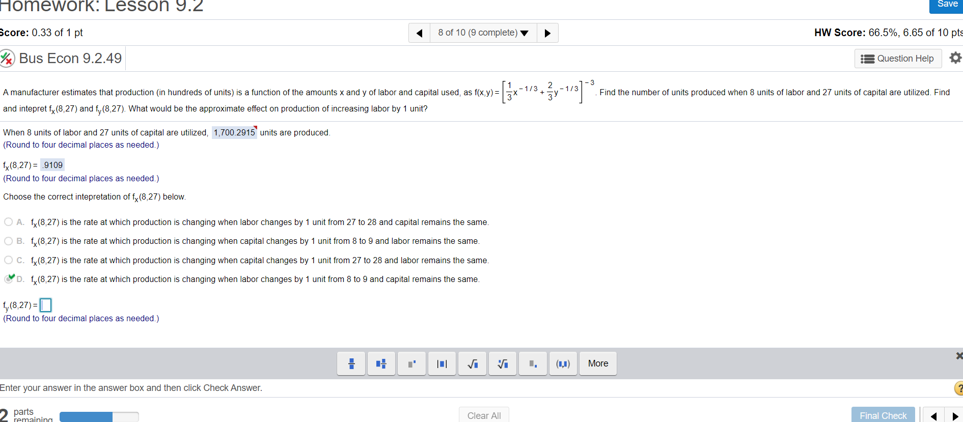 Solved Homework: Lesson 9.2 Save Score: 0.33 Of 1 Pt 8 Of 10 | Chegg.com