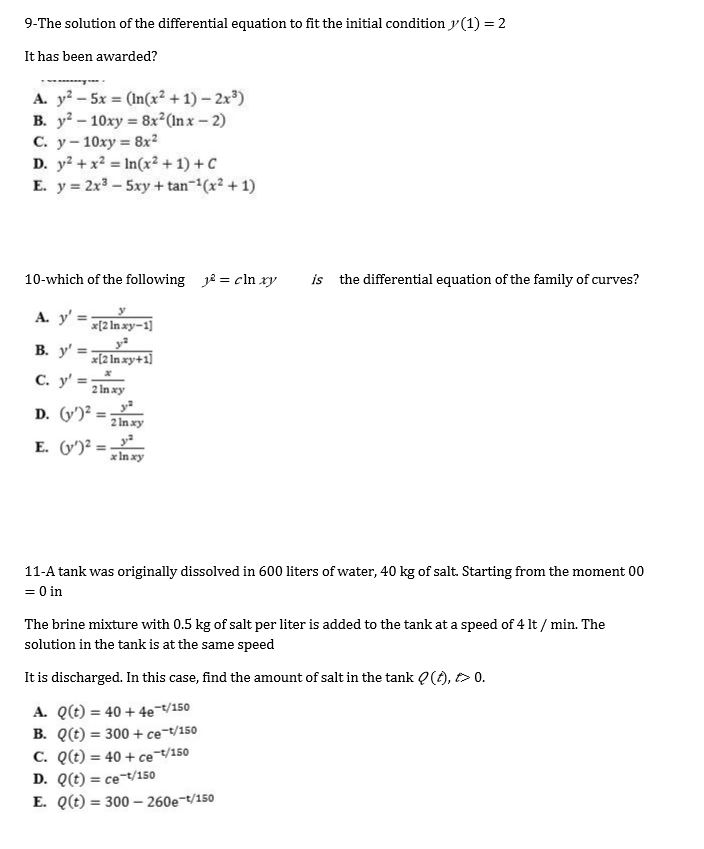 Solved 9-The solution of the differential equation to fit | Chegg.com
