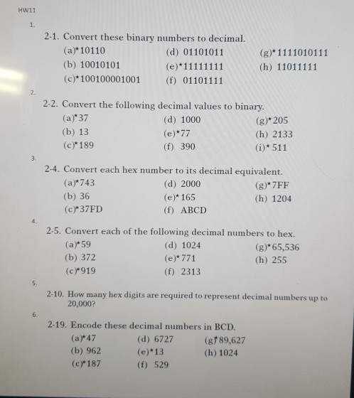 Solved Hw11 1. 2-1. Convert these binary numbers to decimal. | Chegg.com