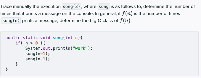 Solved Trace manually the execution song(3), where song is | Chegg.com
