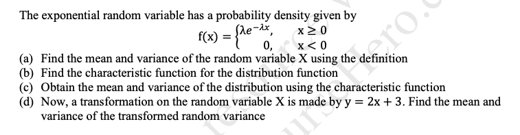 Solved The Exponential Random Variable Has A Probability | Chegg.com