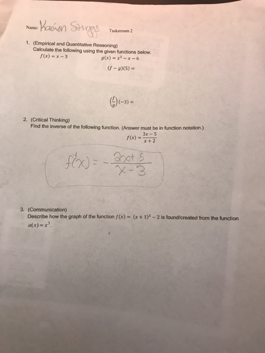 Solved 1. Calculate the following using the given functions | Chegg.com