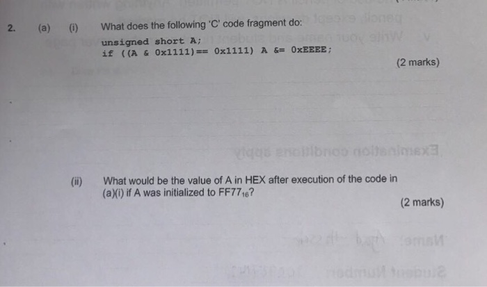 Solved (a) What does the following 'C' code fragment do | Chegg.com