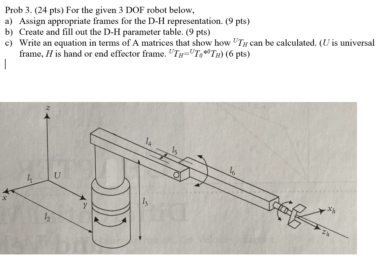 Prob 3. (24 pts) For the given 3 DOF robot below, a) | Chegg.com