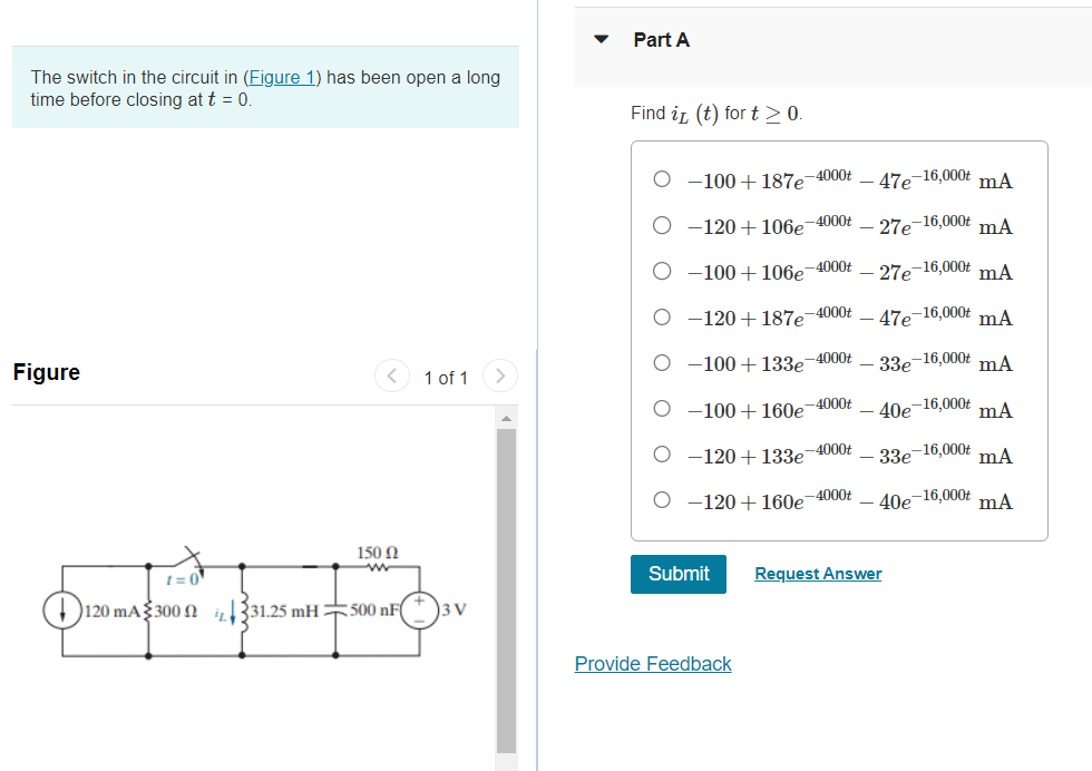 Solved The switch in the circuit in (Figure 1) has been open