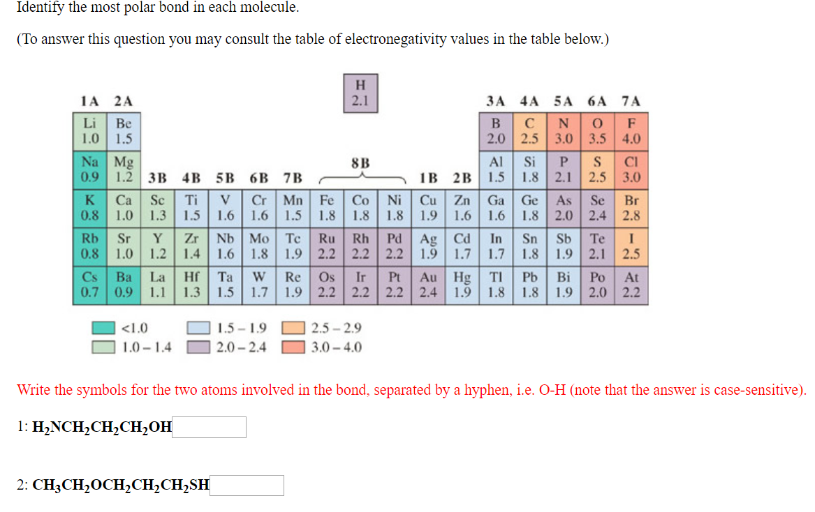 Solved Identify the most polar bond in each molecule. (To | Chegg.com