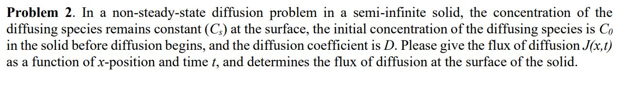 Solved Problem 2. In a non-steady-state diffusion problem in | Chegg.com