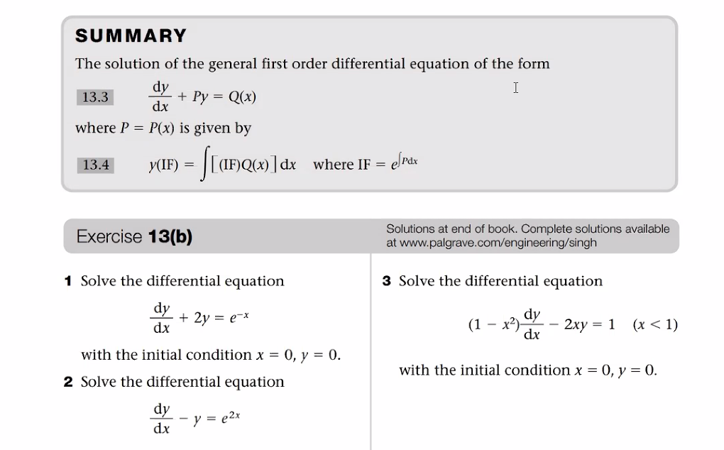 Solved SUMMARY The solution of the general first order | Chegg.com
