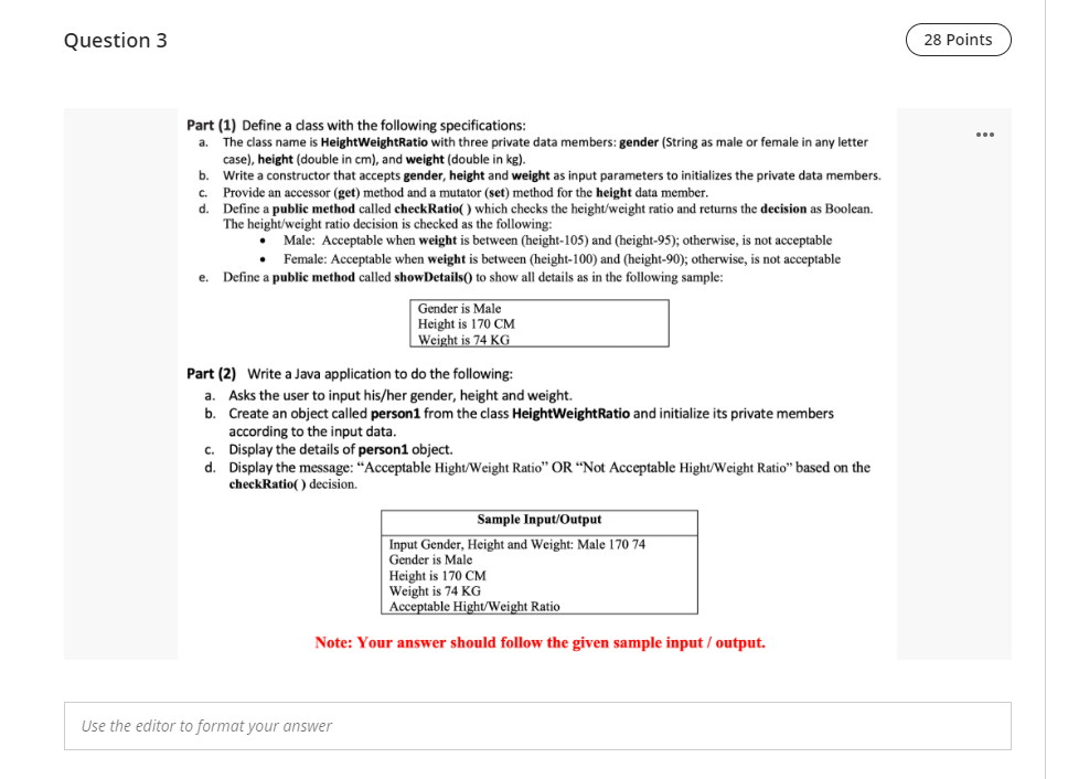 Use java to answer Question 3 28 Points Part (1) | Chegg.com