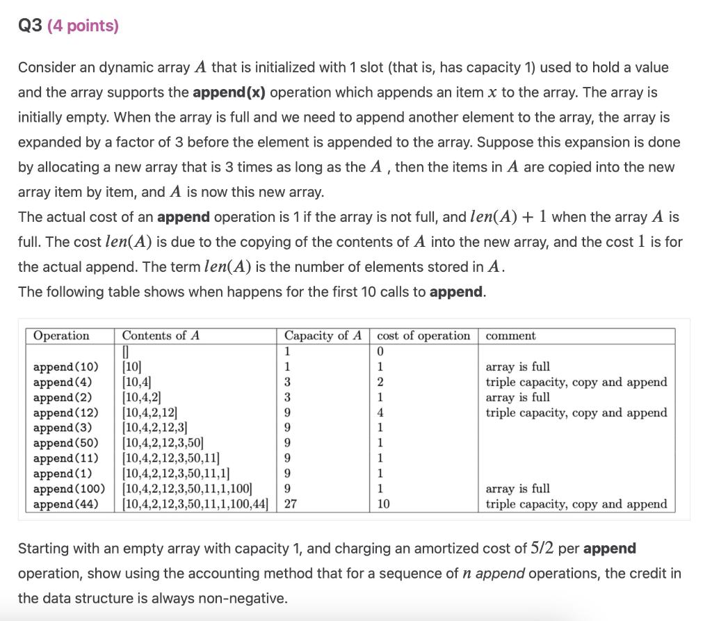 Solved Consider an dynamic array A that is initialized with | Chegg.com