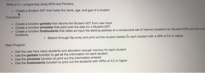 Solved Write a C++ programing using ADTs and Pointers. | Chegg.com