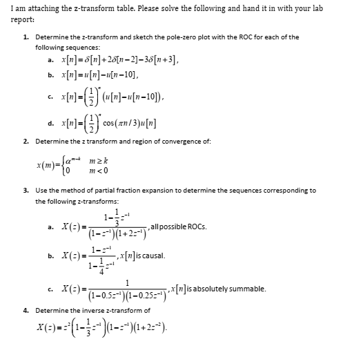 Solved I am attaching the z-transform table. Please solve | Chegg.com