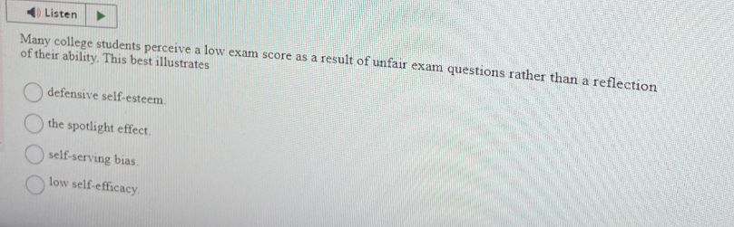 Solved Many college students perceive a low exam score as a | Chegg.com