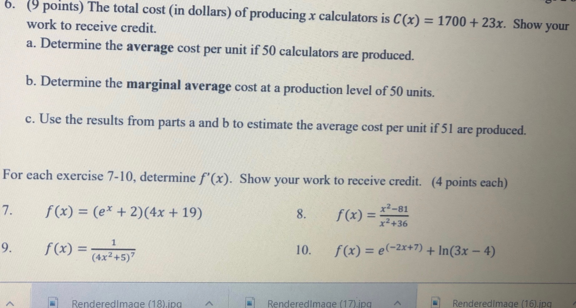 Solved 6. (9 points) The total cost (in dollars) of | Chegg.com