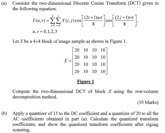 Consider the two-dimensional Discrete Cosine | Chegg.com