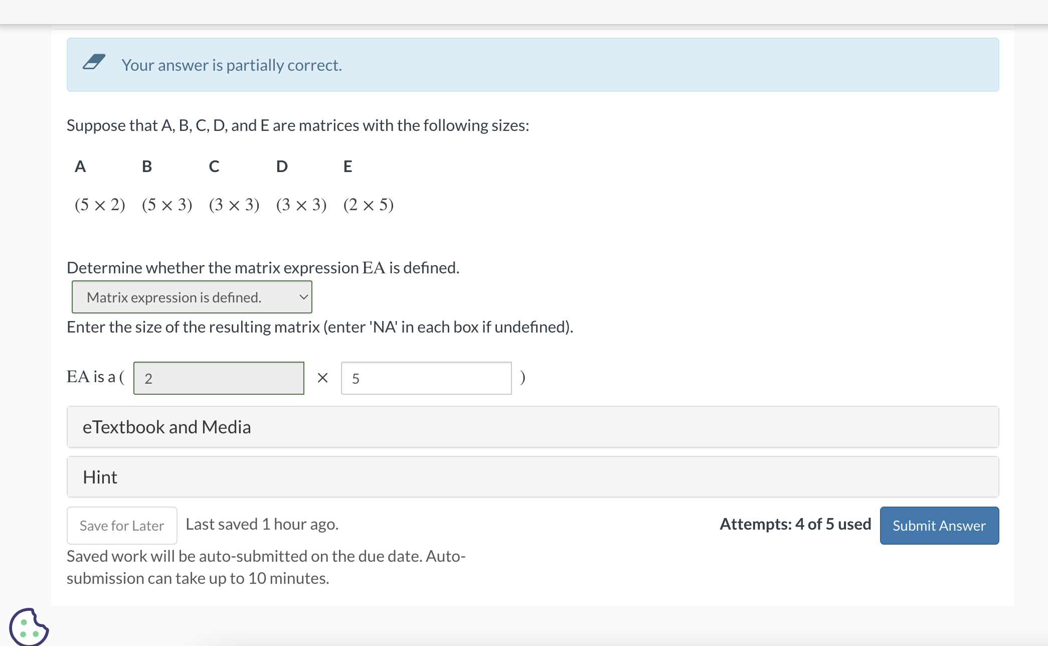 Solved Your Answer Is Partially Correct.Suppose That A, ﻿B, | Chegg.com