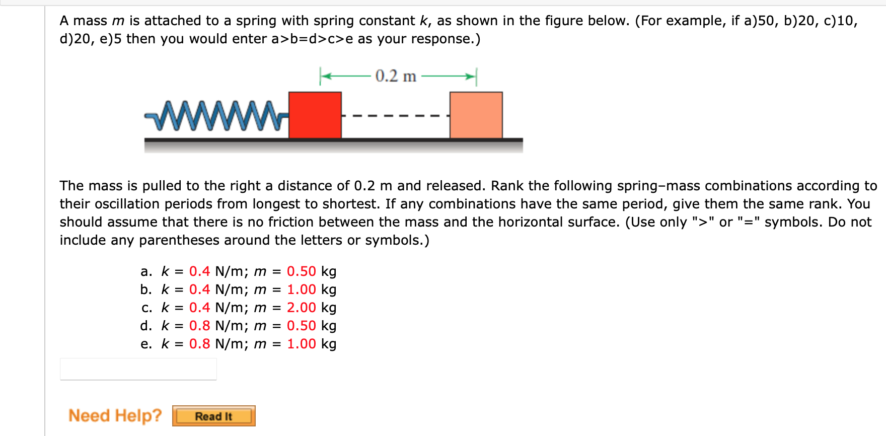Solved A mass m is attached to a spring with spring constant | Chegg.com