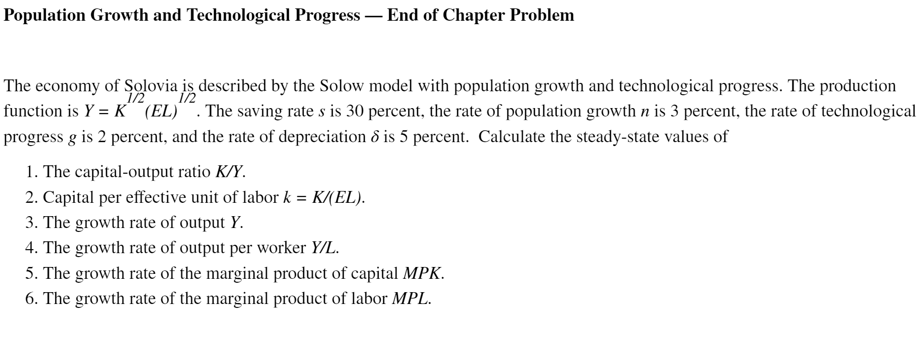 Solved Population Growth and Technological Progress - End of | Chegg.com