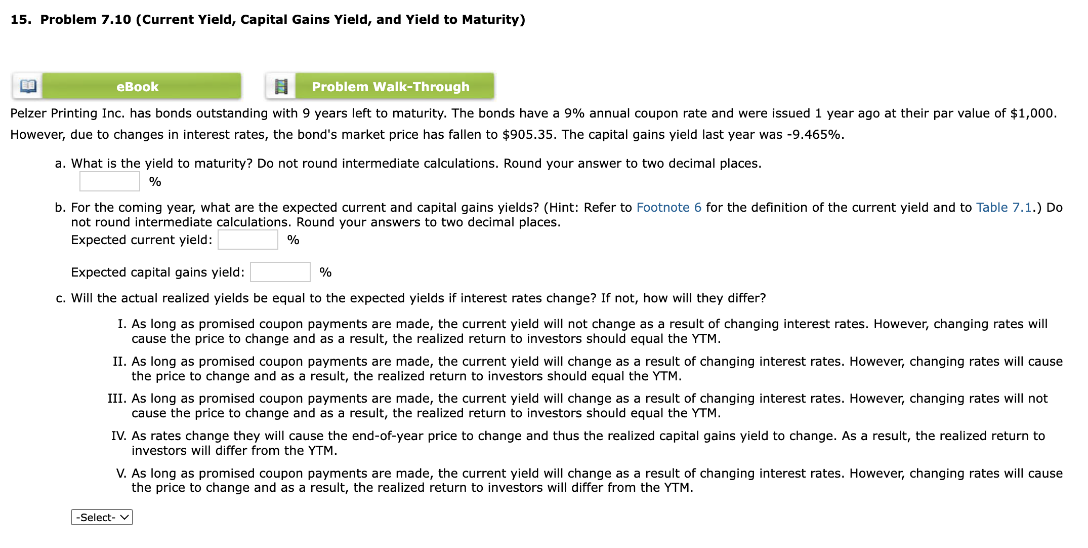 15. Problem 7.10 (Current Yield, Capital Gains Yield, | Chegg.com