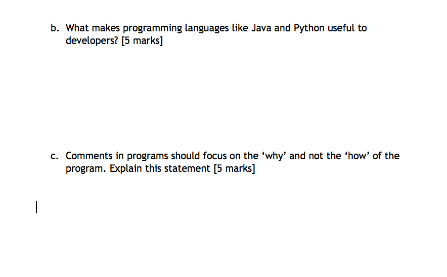 Solved b. What makes programming languages like Java and | Chegg.com