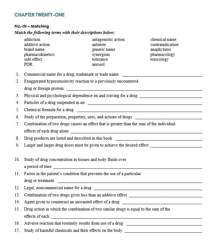 Solved Chapter Twenty One Fill In Matching Match The 