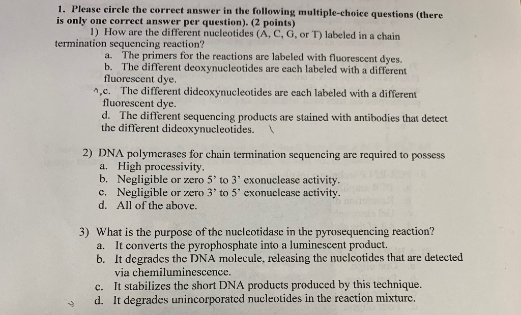 Solved 1. Please Circle The Correct Answer In The Following | Chegg.com