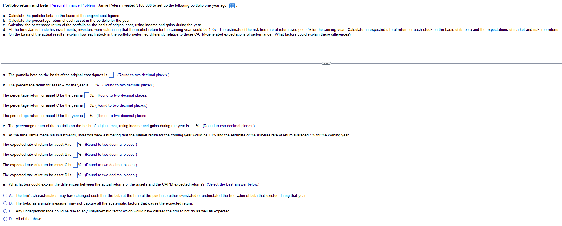 Solved Portfolio return and beta Personal Finance Problem | Chegg.com